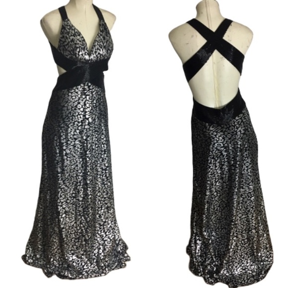 La Femme Backless Prom Dress Black Silver 14734 - Picture 2 of 9